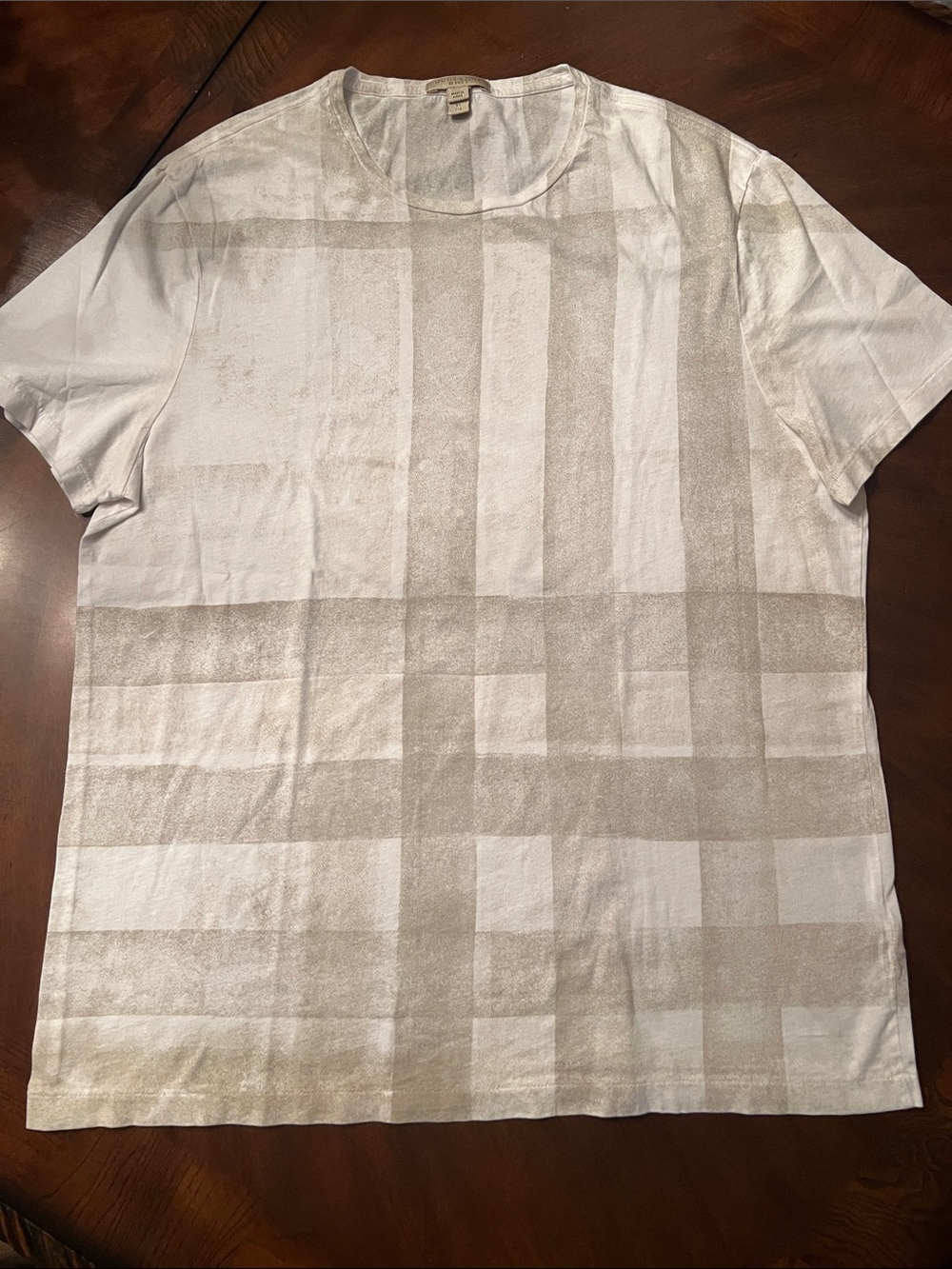 Burberry Short-Sleeve Plaid Crew Tee - White & Beige